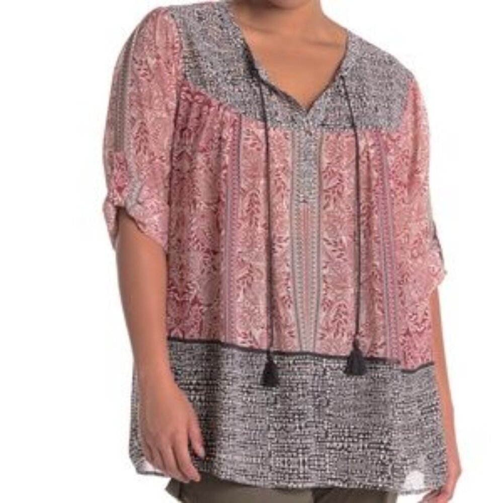 DR2 by Daniel Rainn Paisley Boho Peasant Long Sleeve Blouse